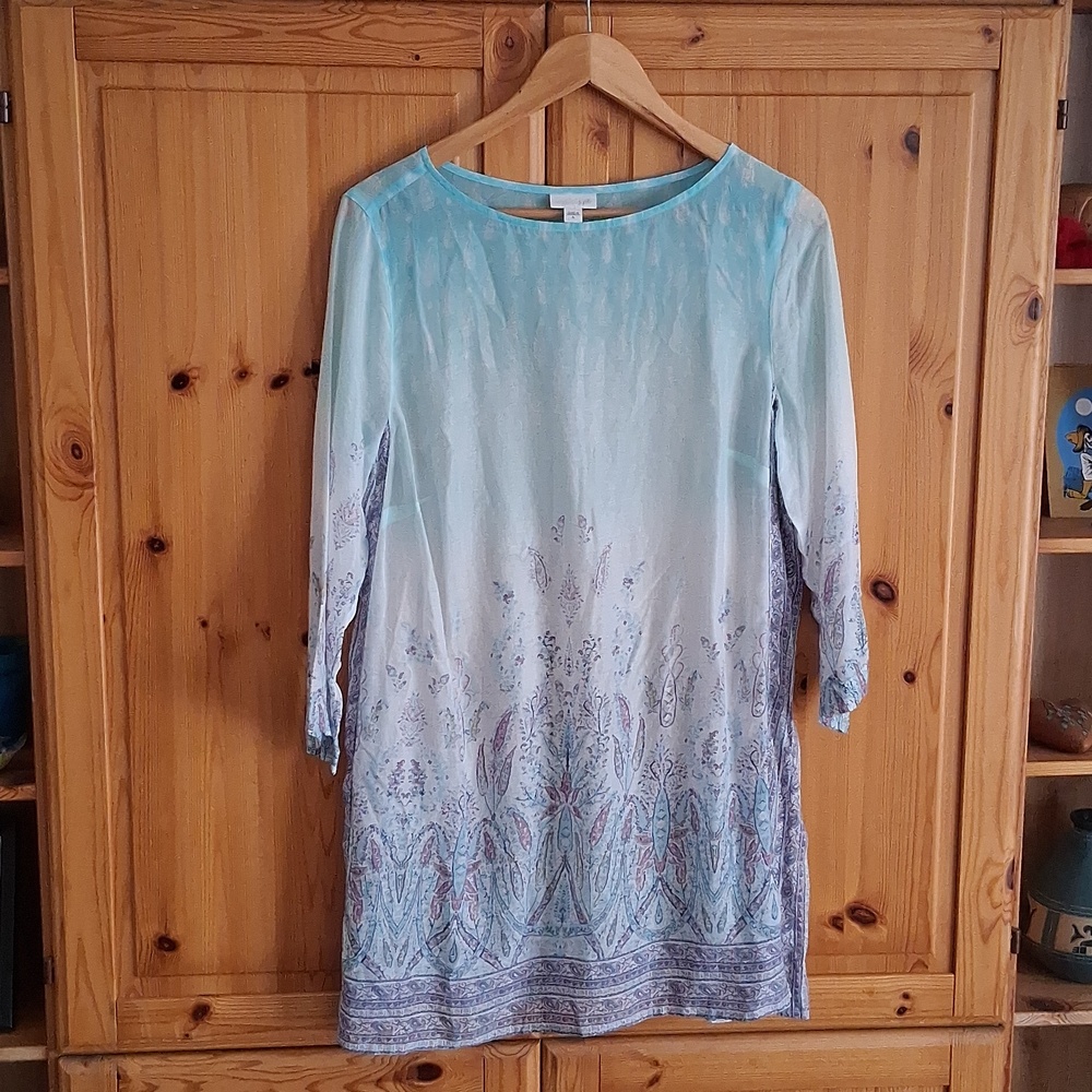 J. Jill Blue Lilac Blue Ombre Pastel Paisley Boho Coastal Tunic Blouse Size M - Picture 1 of 9